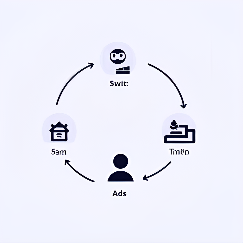 A graphic illustrating the Twitch monetization process, showing icons for subscriptions, bits, and ads, with arrows indicating revenue flow to a streamer icon, clean and simple design