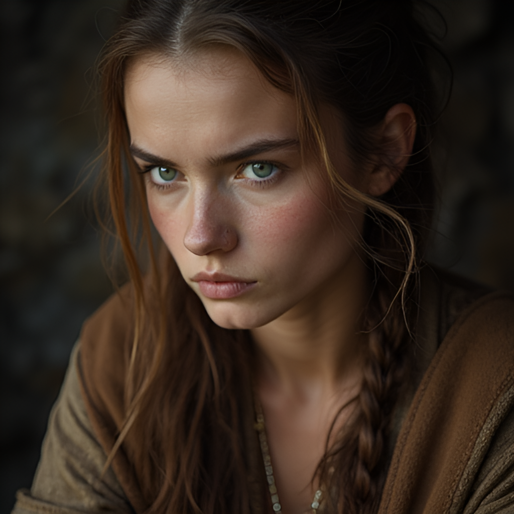 A close-up, thoughtful portrait of a character from The Wheel of Time, like Moiraine or Rand, looking contemplative, perhaps hinting at the unresolved nature of the story after the cancellation.