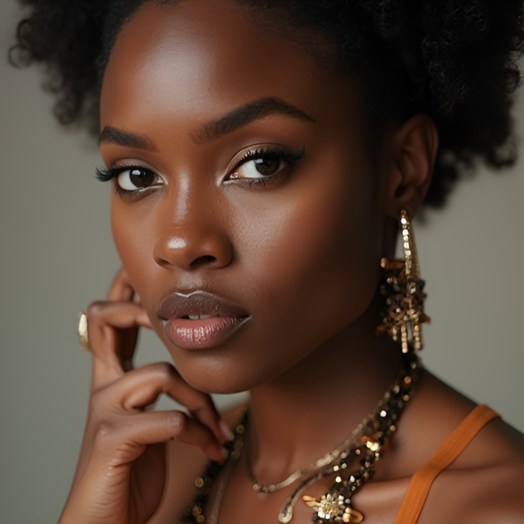 A close-up, stylish portrait of Ayra Starr, showcasing her unique fashion sense and confident expression, perhaps with a subtle nod to her Nigerian heritage.