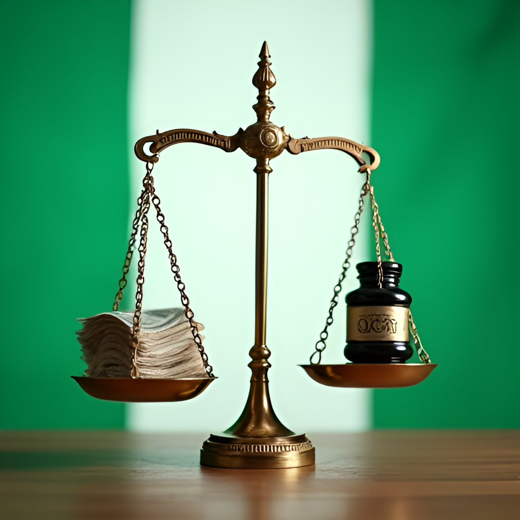 A conceptual image showing scales of justice being balanced, with one side representing financial autonomy and the other representing judicial independence, against a backdrop of the Nigerian flag