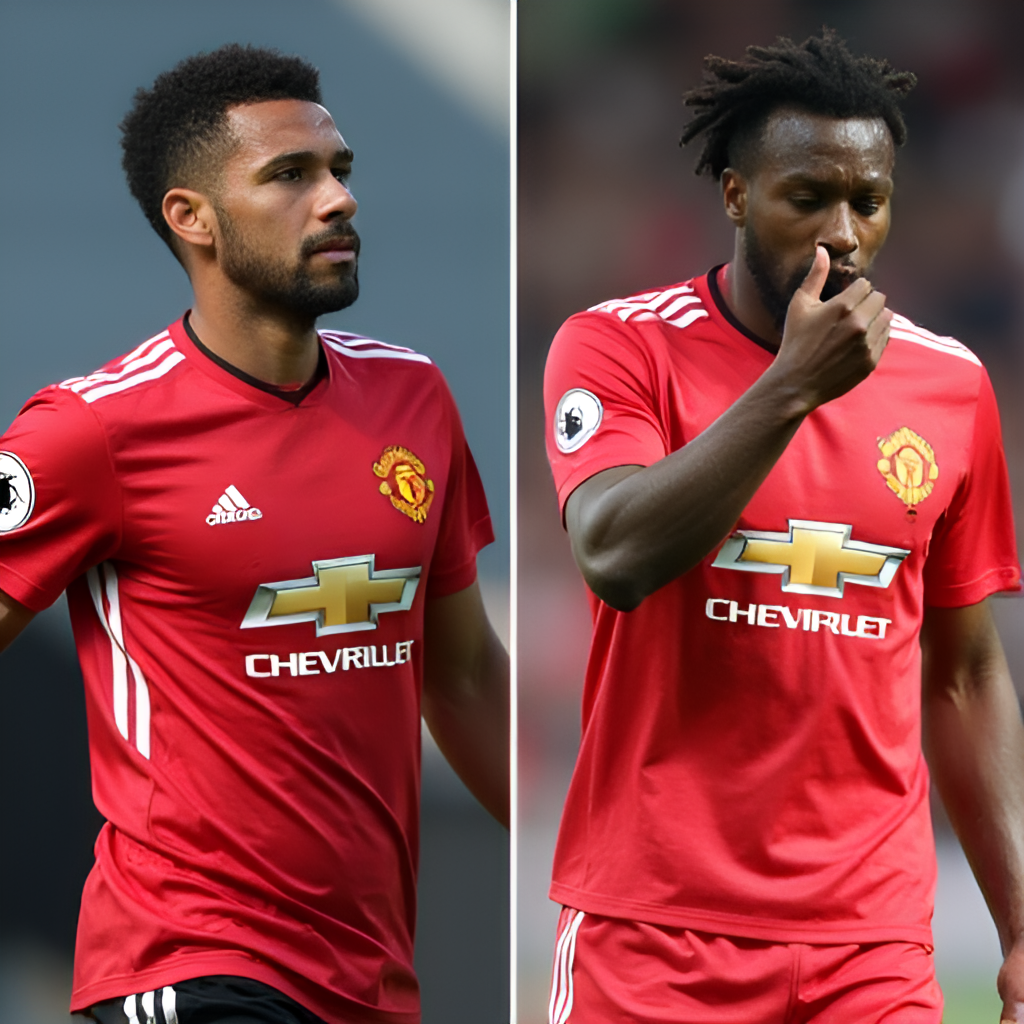 A collage or split image depicting both newly signed players (e.g., Matheus Cunha) arriving at Carrington and players rumored to be leaving (e.g., Marcus Rashford, Jadon Sancho)